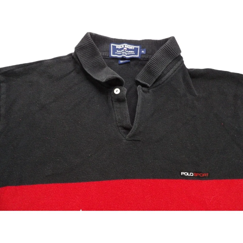 VTG Polo Sport Ralph Lauren Men XL Black Red Colorblock Short Sleeves Shirt 90s